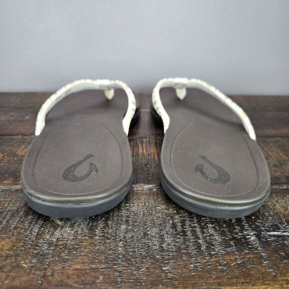 NEW Olukai Ho'Opio Womens Size 6 Sandals Flip Flop Thong Flats Striped White - Picture 4 of 11